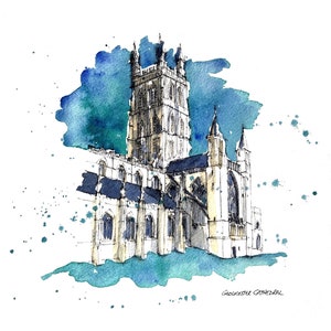 Gloucester Kathedrale Grußkarte, Original, Malerei, Kunst, Geburtstag, Geschenk, Geschenk