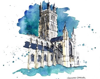 Gloucester Cathedral Greetings Card, original, painting, art, birthday, present, gift