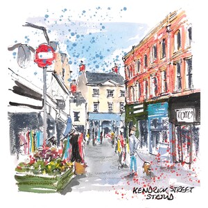 Stoud Kendrick Street Grußkarte, Druck, Gloucestershire, Cotswolds, Original, Kunst, Geschenk, Geschenk, Geburtstag, Stroudie