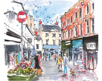 Stroud Kendrick Street greetings card, print, Gloucestershire, Cotswolds, original, art, gift, present, birthday, Stroudie