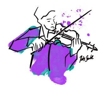 Violinist Greetings Card, original, drawing, art, birthday, gift, present, musician, violin, music