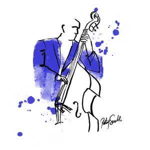 Kontrabass Spieler Grußkarte, Original, Zeichnung, Kunst, Geburtstag, Geschenk, Musiker, Bass, Musik, Jazz