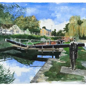 Stroudwater Cape, Bowgate Lock, Grußkarte, Originalgemälde, Aquarell, Gloucestershire, Kanäle, Geschenk, Print, Kunstdruck