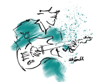 Guitarist Greetings Card, original, drawing, art, gift, musician, present, guitar, birthday, music