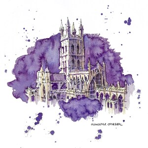 Gloucester Kathedrale Grußkarte, Original, Malerei, Kunst, Geburtstag, Geschenk, Geschenk