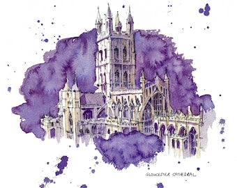 Gloucester Cathedral Greetings Card, original, painting, art, birthday, present, gift