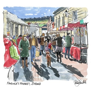 Stroud Farmer’s Market, Grußkarte, Gloucestershire, schrullig, Geschenk, Original, Kunst
