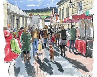 Stroud Farmer’s Market, greetings card, Gloucestershire, quirky, gift, present, original, art