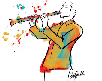 Clarinettist Greetings Card, original, drawing, art, birthday, gift, present, musician, clarinet, player, music