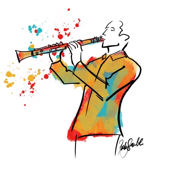 Klarinettist Grußkarte, Original, Zeichnung, Kunst, Geburtstag, Geschenk, Musiker, Klarinettist, Musik, Karte