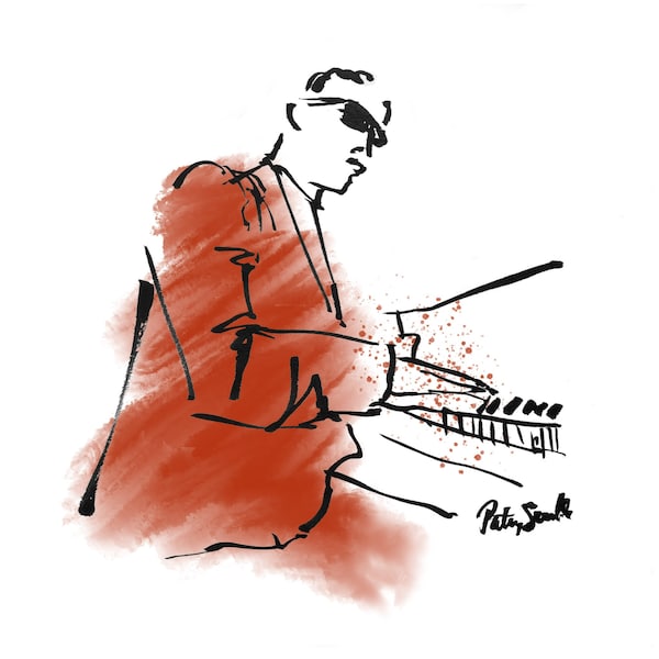 Cartão de felicitações de piano de jazz, original, desenho, arte, presente, músico, teclado, aniversário, música,