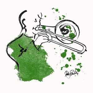 Trombone-wenskaart, origineel, tekening, kunst, verjaardag, cadeau, cadeau, muzikant, trombonist, muziek