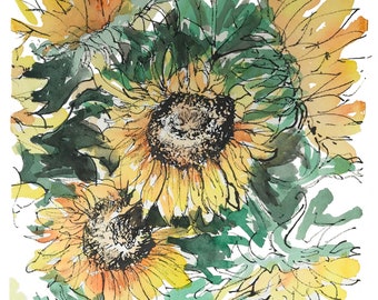 Sunflowers Greetings Card, original, painting, art, birthday, gift, present, flower