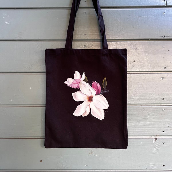 Shopper met Magnolia-print, Katoen 100%, Aquarelprint, Cadeau voor haar