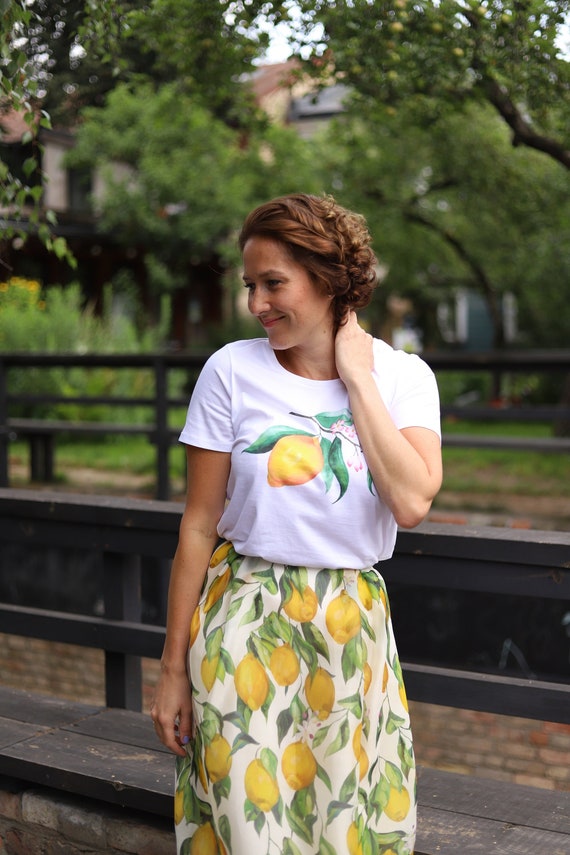 Buik Ga wandelen Fascineren Vrouw T-shirt met citroen print Womens Kleding Katoen 100% - Etsy België