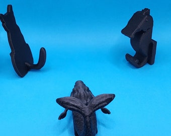 3D Printed Cat, Mermaid and Seahorse Hooks