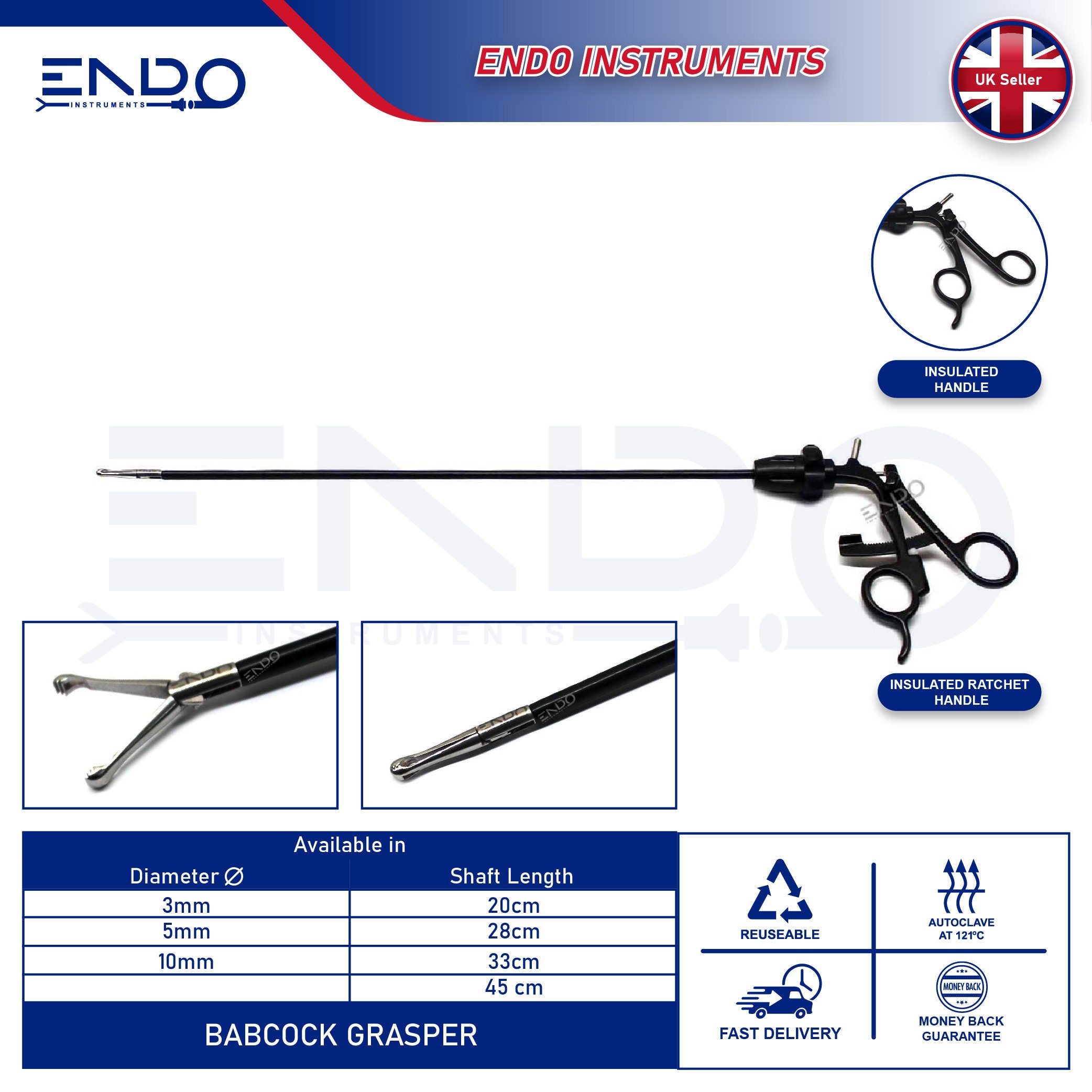 ENDO Laparoscopic BABCOCK GRASPER 5mm Laparoscopy Instruments Grasping