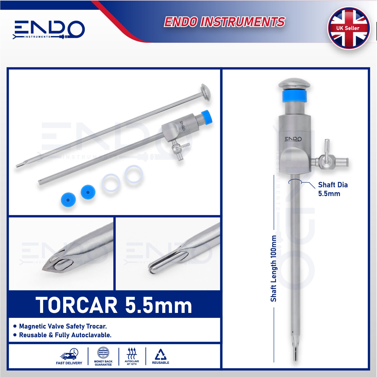ENDO New Laparoscopic Trocar Cannula Safety Tip 5.5mm 5mm