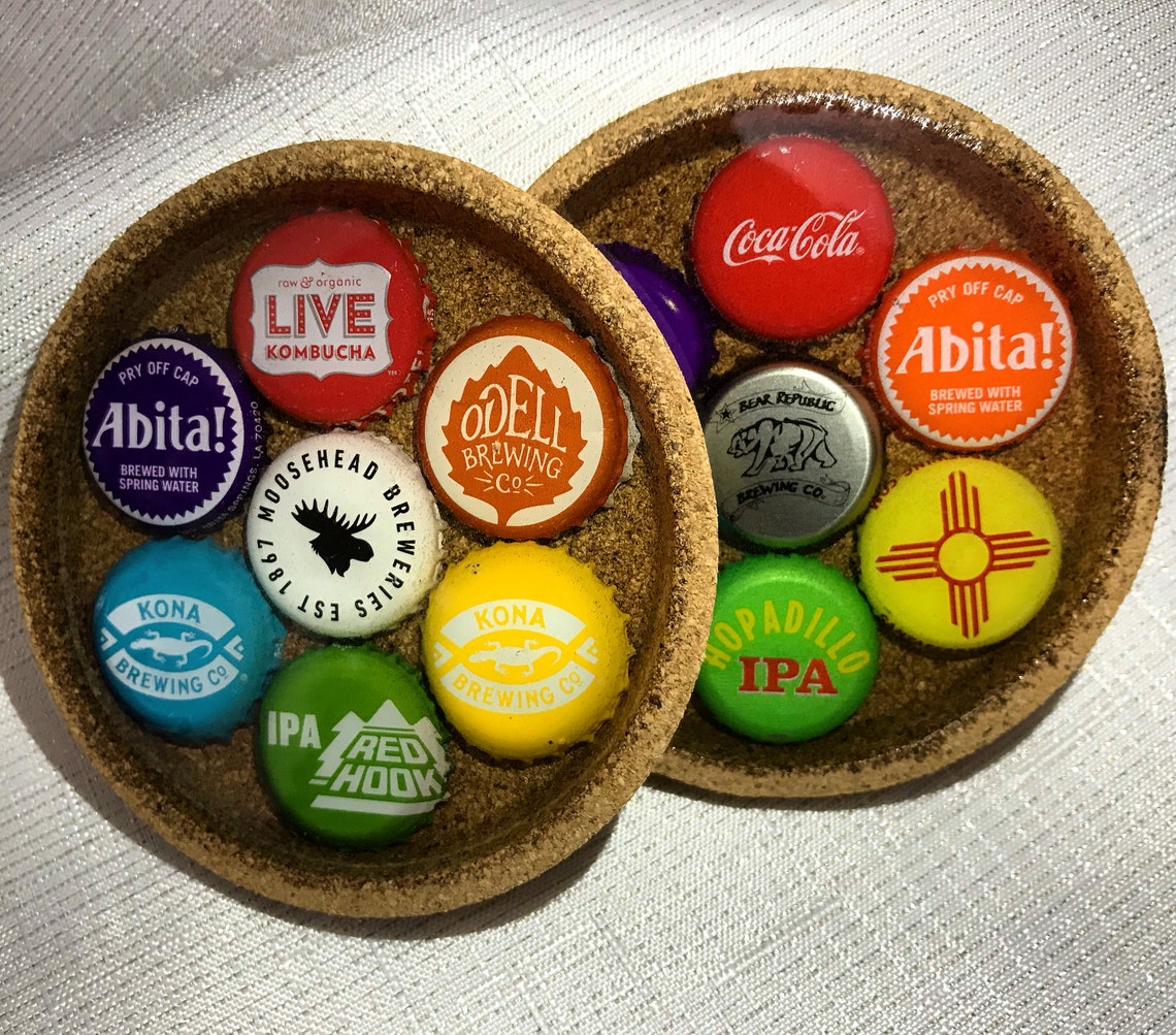Assorted Rainbow Bottle Cap Coasters set of 4 Etsy