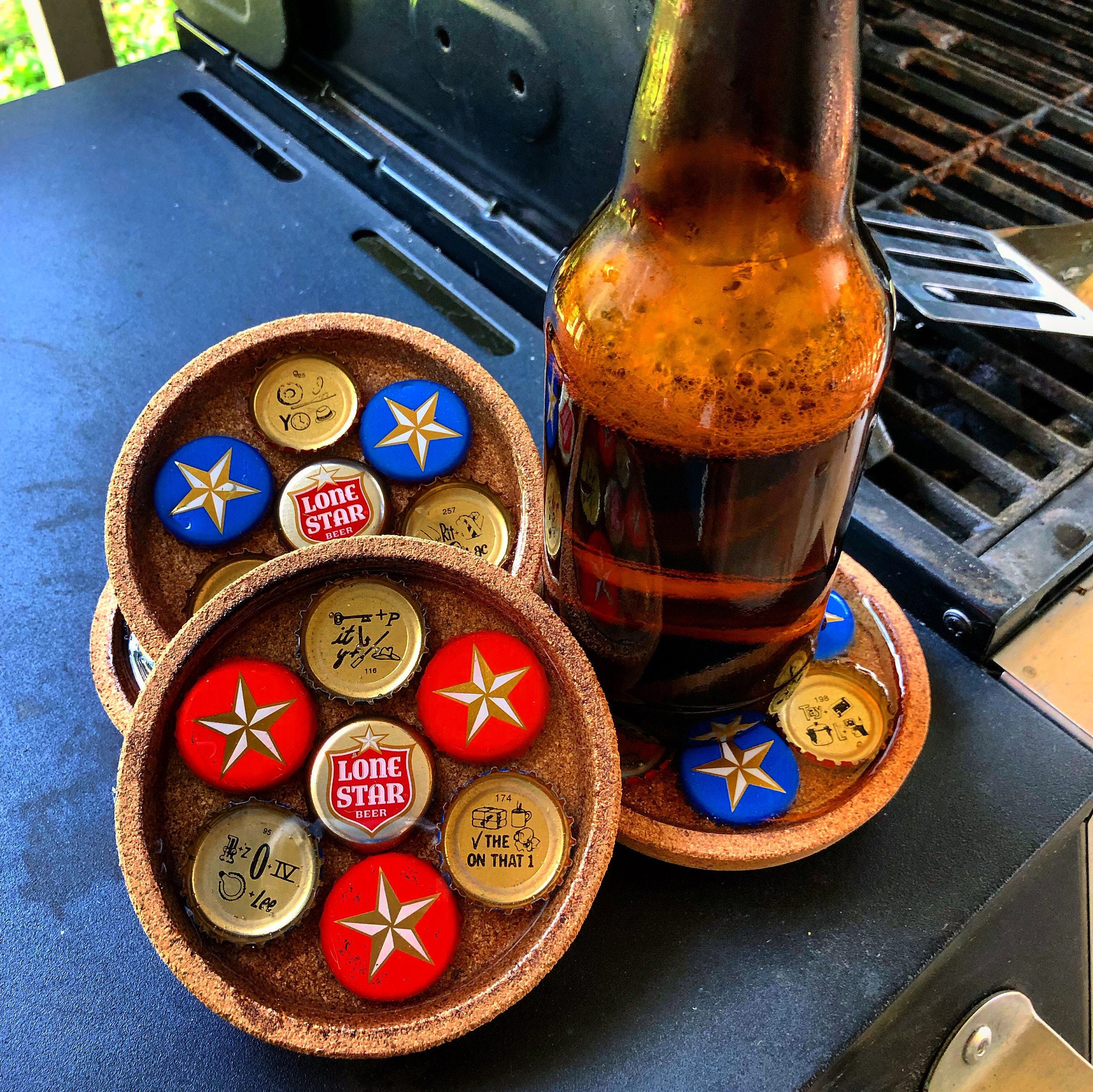 Lone Star Bottle Cap Coasters W/ Game set of 4 Etsy