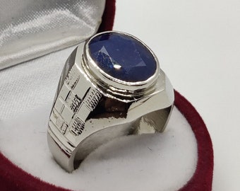 Handmade Blue Sapphire Ring, Sterling Silver 925