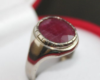 Big Deep Red Ruby Men Ring Sterling Silver 925 Ruby Ring Yaqut Ring Handmade Ruby Rubin Ring Yakoot Ring Statement Yaqoot Ring Ruby Ring