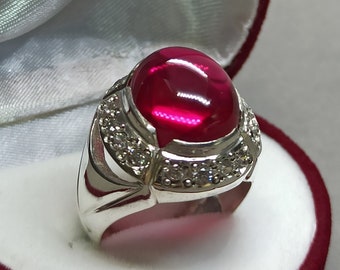 Deep Red Round Cabochon Ruby Ring Sterling Silver 925 Anari Yakoot Ring Handmade Rubin Ring Yaqut Ring Rare Ruby Ring Ruby Ring Roby Ring