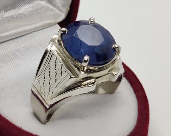 Natural Blue Sapphire Ring, Sterling Silver 925, Handmade