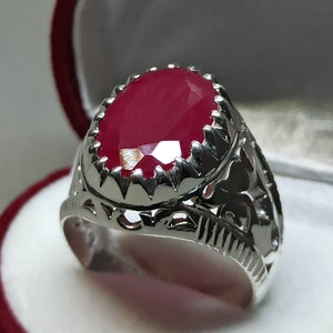 Red Ruby Ring Sterling Silver 925 Ring Mens Ruby Ring Yaqut Ring Handmade Ruby Rubin Ring Yakoot Ring Statement Yaqoot Ring Ruby Ring