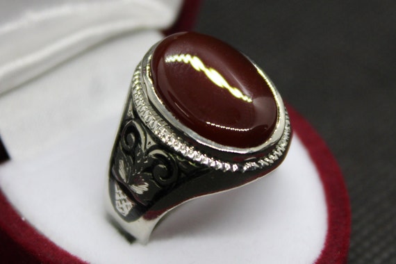 Details about   Natural Yemeni Deep Brown Aqeeq Sterling Silver 925 Handmade Agate Mens Ring