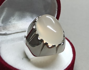 Anel masculino Dur e Najaf: anel feito à mão em prata esterlina 925 com quartzo e pedra da lua