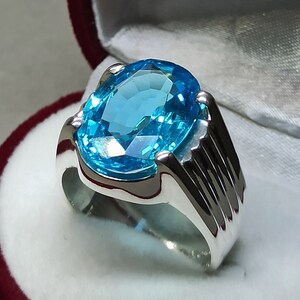 Oval Cut Blue Topaz Mens Ring Sterling Silver 925 Ring Rare - Etsy