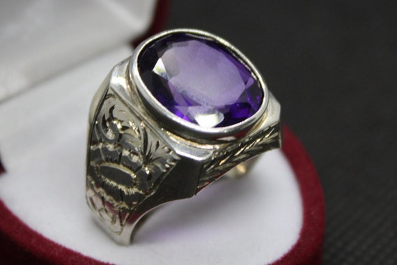 Germany c 1960-70s. Vintage 835 Silver Deep Purple Glass Ring. - Ruby Lane