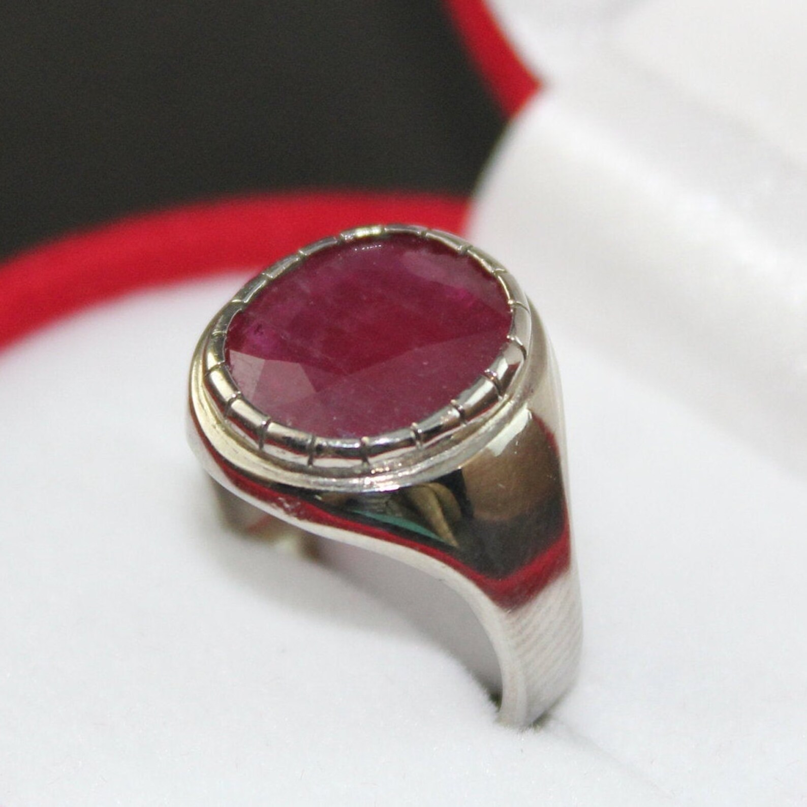 Big Deep Red Ruby Men Ring Sterling Silver 925 Ruby Ring Yaqut Etsy