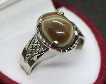 Handmade Sulemani Agate Ring: Sterling Silver Mens Hakik Ring