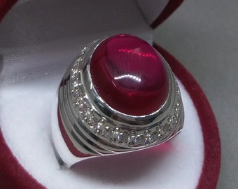 Mens Anari Yaqoot Ring Sterling Silver 925 Ring Cabochon Ruby Ring Handmade Rubin Ring Yaqut Ring Rare Ruby Ring Statement Ruby Ring