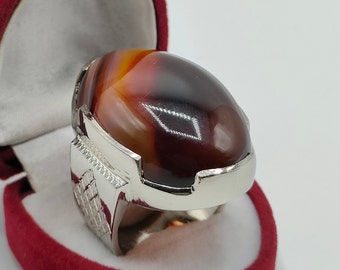 Handmade Sulemani Aqeeq Sterling Silver Mens Ring