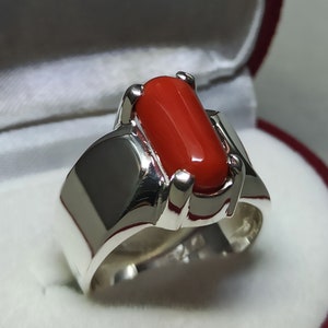 Mens Coral Ring: Handmade Sterling Silver Marjan Ring