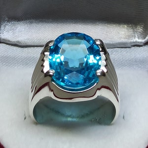 Oval Cut Blue Topaz Mens Ring Sterling Silver 925 Ring Rare - Etsy