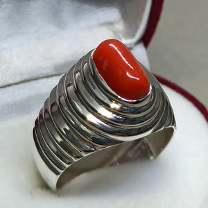 Mens Coral Ring: Handmade Sterling Silver Marjan Ring