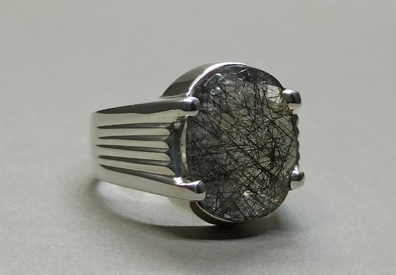 Natural Rutilated Quartz Mens Ring Moonstone Ring Real Muh e Najaf Ring Muh al Najaf Handmade Moonstone Ring Dur e Najaf Sterling Silver 925