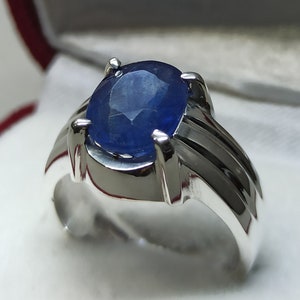 Mens Ceylon Royal Blue Sapphire Elegant Ring Sterling Silver 925 Ring Blue Sapphire Ring Neelam Ring Blue Gem Ring Sapphire Handmade Ring