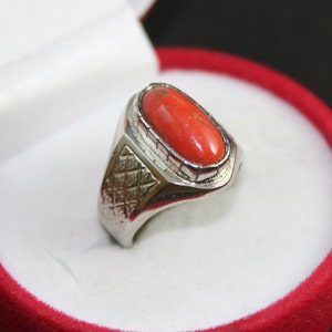 Mens Coral Ring: Handmade Sterling Silver Marjan Ring