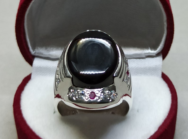 Natural Yemeni Black Aqeeq Ring Sterling Silver 925 Black Agate Mens Ring Handmade Carnelian Ring Shifat al Abad Ring Khabadi Aqeeq Ring