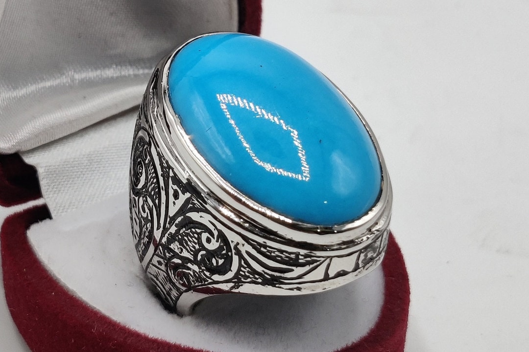 Natural Turquoise, Neshapuri Feroza Men Ring, Sterling Silver 925 ...