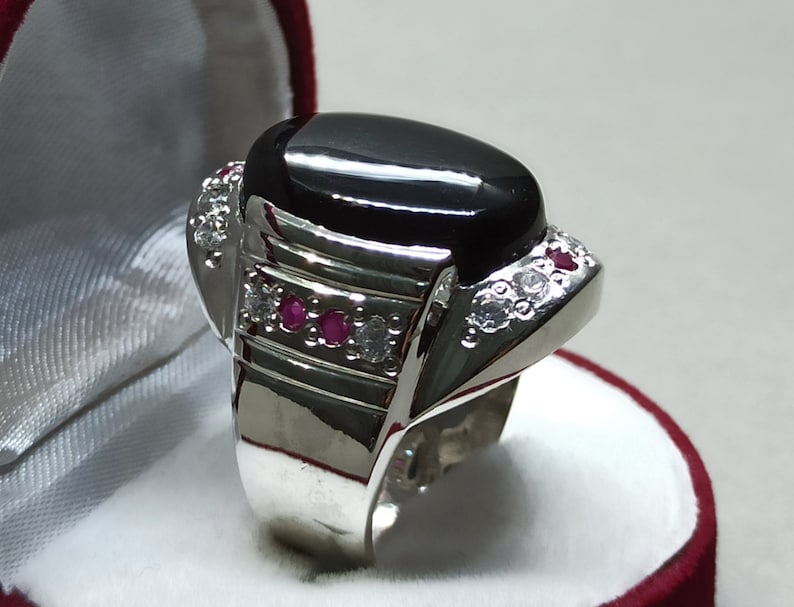 Natural Yemeni Black Aqeeq Ring Sterling Silver 925 Black Agate Mens Ring Handmade Carnelian Ring Shifat al Abad Ring Khabadi Aqeeq Ring