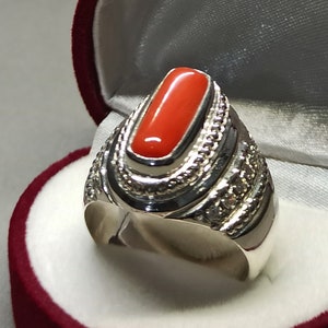 Handmade Red Coral Mens Ring: Sterling Silver Marjan Ring