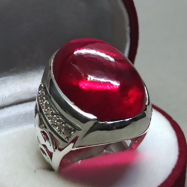 Mens High Quality Deep Red Cabochon Ruby Ring Sterling Silver 925 Ring Anari Yakoot Ring Handmade Rubin Ring Yaqut Ring Anari Yaqoot Ring