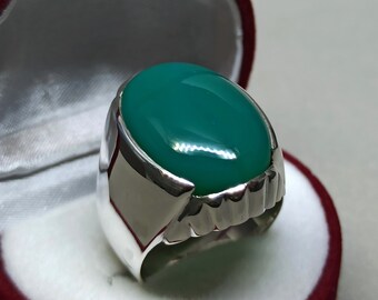 Handmade Green Turquoise Ring: Sterling Silver Mens Ring, Made in Pakistan