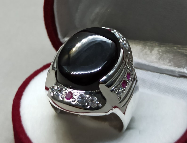 Natural Yemeni Black Aqeeq Ring Sterling Silver 925 Black Agate Mens Ring Handmade Carnelian Ring Shifat al Abad Ring Khabadi Aqeeq Ring